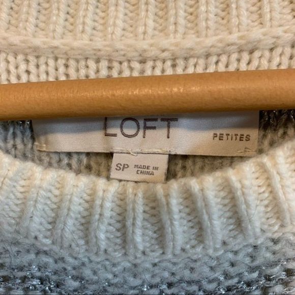 Ann Tylor LOFT cream silver shimmery oversized chunky knit sweater size Small - Picture 5 of 9